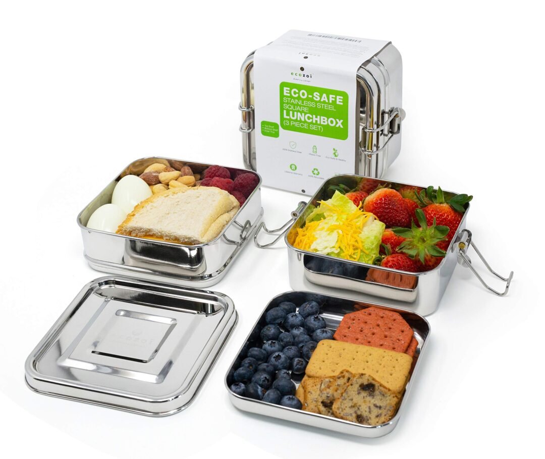 Stainless Steel Lunch Box, 2 Tier Square, 1200ML
