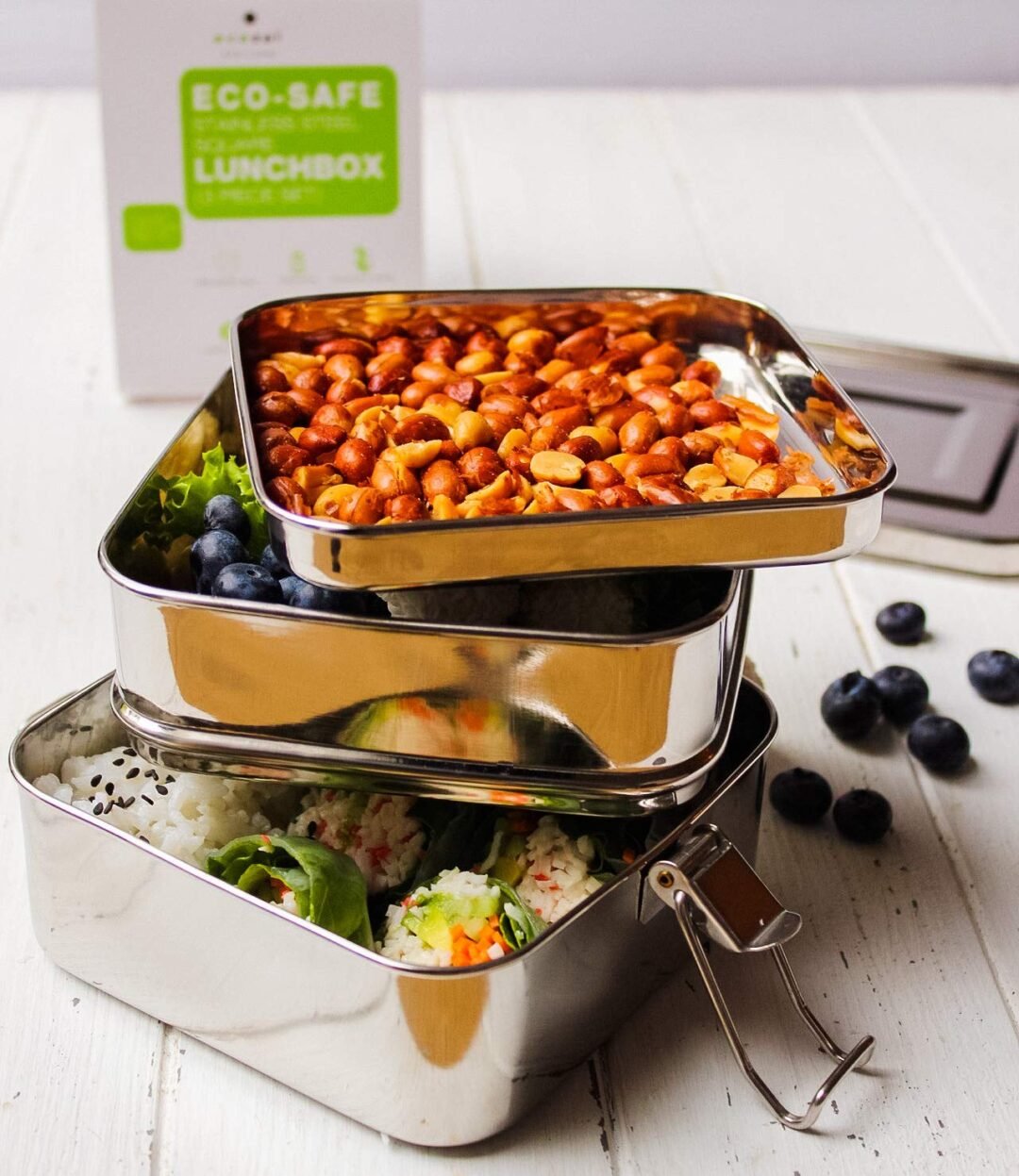 Stainless Steel Lunch Box, 2 Tier Square, 1200ML - Image 3