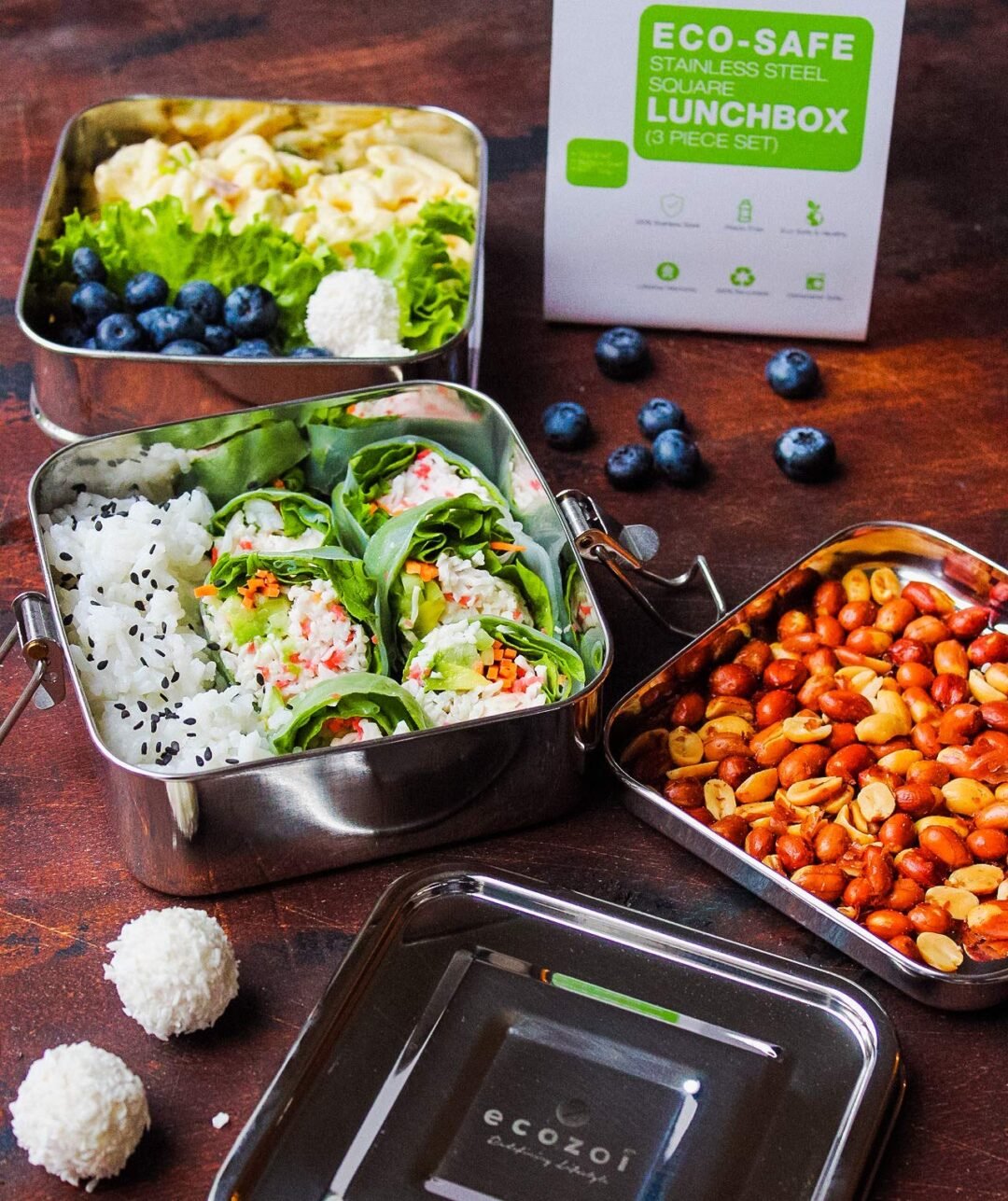 Stainless Steel Lunch Box, 2 Tier Square, 1200ML - Image 2