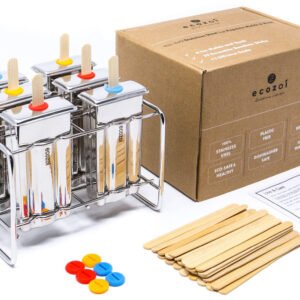 Stainless Steel Popsicle Moulds square with Reusable Bamboo Sticks
